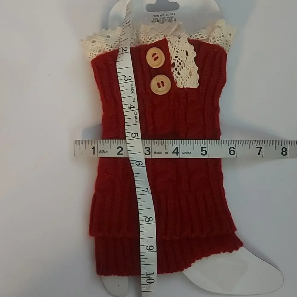 Lace Boot Cuffs/Warmers Wine/White Winter Balletcore Cozycore Tomato Girl Comfy